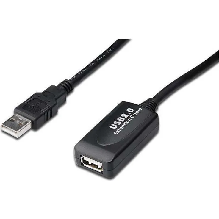 DIGITUS Aktives USB 2.0 Verlängerungskabel, Repeaterkabel, 20 m Länge, USB A Stecker auf USB A Buchse, Plug & Play, Stromversorgung über USB, Schwarz