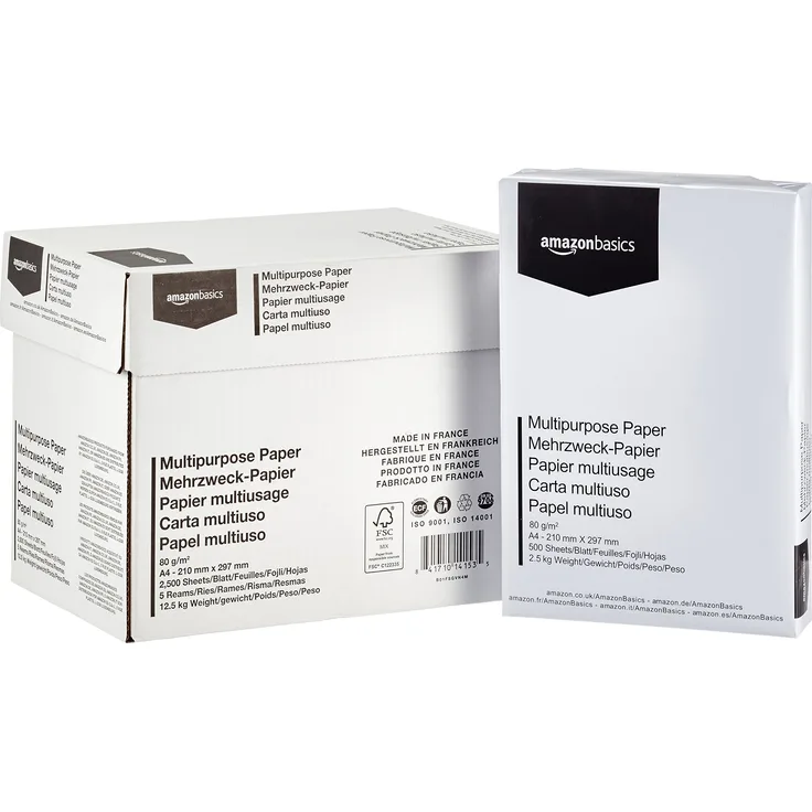 AmazonBasics Druckerpapier, DIN A4, 80 g-m², 5x500 Blatt, Weiß - Preisvergleich