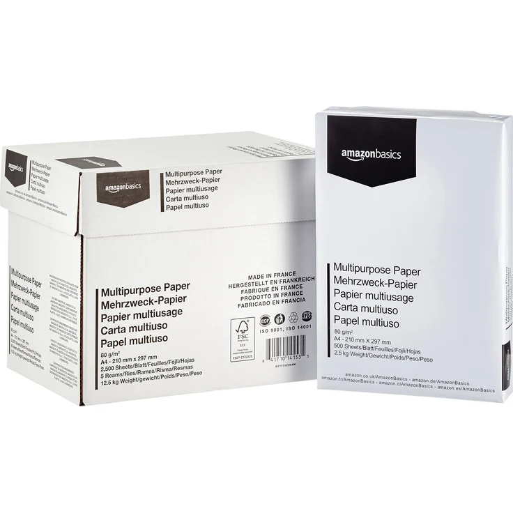 AmazonBasics Druckerpapier, DIN A4, 80 g-m², 5x500 Blatt, Weiß - Preisvergleich – Bild 1
