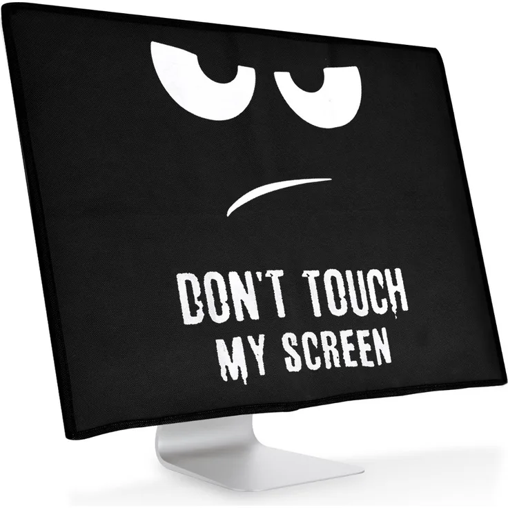 kwmobile Hülle kompatibel mit 31-32'' Monitor - PC Bildschirm Schutzhülle - Computer Cover Case Don't Touch My Screen Weiß Schwarz