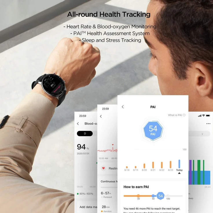 Amazfit GTR 2 Classic Smartwatch GPS, Unisex, 46,4mm, Edelstahlgehäuse, Lederarmband, Obsidian Black – Bild 6