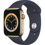 Apple Watch Series 6 Smartwatch GPS + Cellular, 44mm, Edelstahlgehäuse Gold, Sportarmband Dunkelmarine
