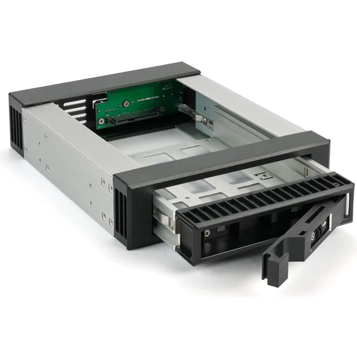 FANTEC BP-T3525 SAS I,II + SATA I,II,III Wechselrahmen für eine 3,5''-2,5'' HDD oder SSD in einem 5,25'' Einschub. Festplattenträger. Aluminiumgehäuse. Front in schwarz
