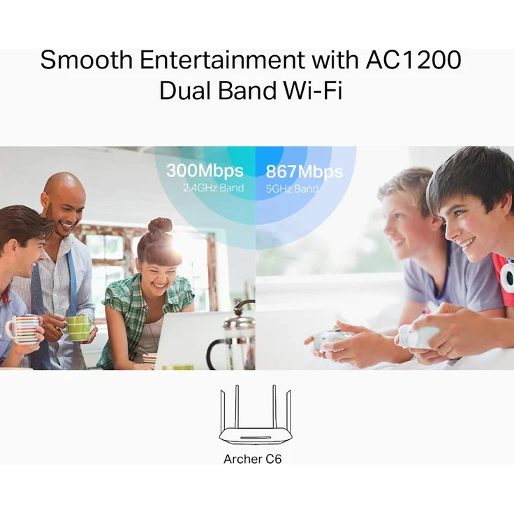 TP-Link Archer C6 Dualband Gigabit WLAN-Router (867Mbit-s 5GHz + 300Mbit-s 2,4GHz, 4 Gigabit LAN-Port, Mu-MIMO, IPTV, VPN, 4 externe Antennen) schwarz – Bild 3