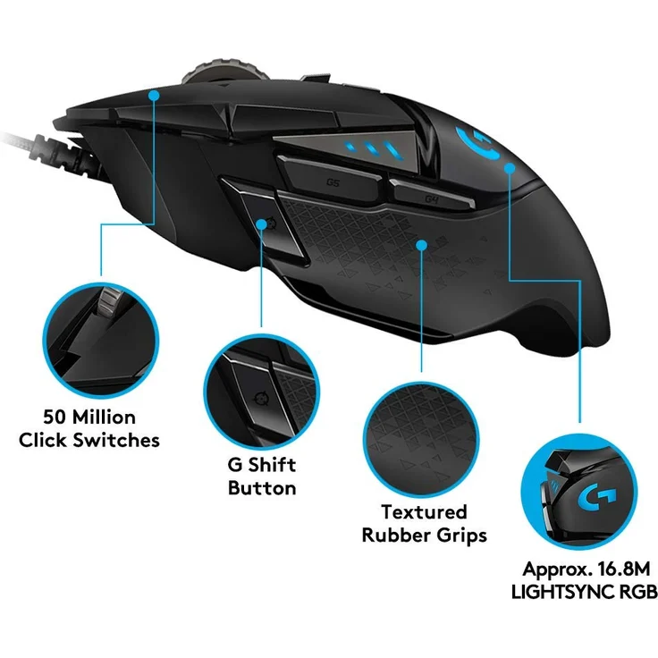 Logitech G502 HERO High-Performance Gaming Maus, HERO 16000 DPI Optischer Sensor, RGB-Beleuchtung, Gewichtstuning, 11 Programmierbare Tasten, Benutzerdefinierte Spielprofile, PC-Mac - EU-Verpackung – Bild 4