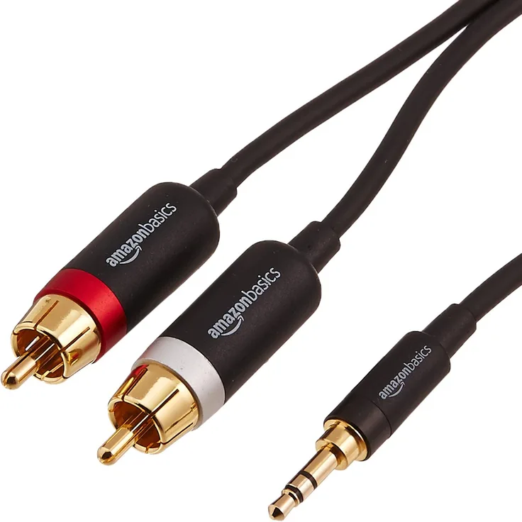 AmazonBasics PBH-19822 Cinch-Audiokabel, 3,5-mm-Klinkenstecker auf 2 x Cinch-Stecker, 2,44 m