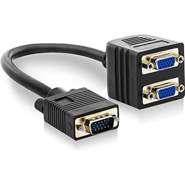 deleyCON PREMIUM S-VGA Y-Adapter Kabel Verteiler - S-VGA Stecker zu 2x S-VGA Buchse - ein Signal an 2 Monitore - vergoldete Steckkontakte - Schwarz