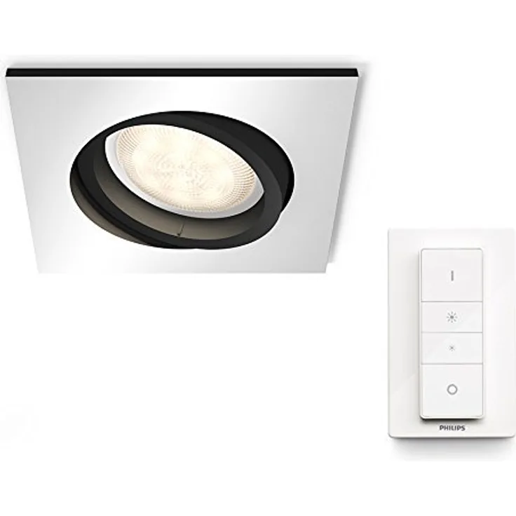 Philips Hue White Ambiance LED Einbauspot Milliskin inkl. Dimmschalter, dimmbar, alle Weißschattierungen, steuerbar via App, aluminium, eckig, kompatibel mit Amazon Alexa (Echo, Echo Dot)