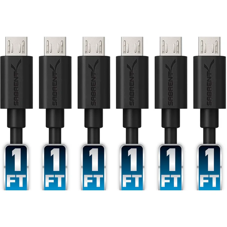 Sabrent [6-Pack] 22AWG Premium 1ft Micro USB Cables High Speed USB 2.0 A Male to Micro B Sync and Charge Cables [Black] (CB-UM61)