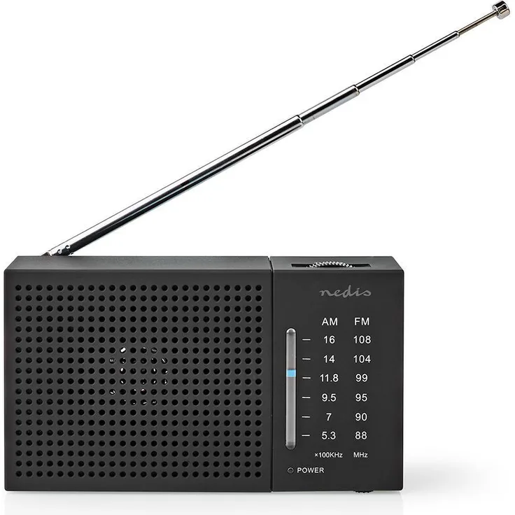 Nedis FM-Radio | tragbare Ausführung | AM - FM | Batteriebetrien | Analog | 1.5 W | Anzeige: Scharz-weiß Monitor | Kopfhörerausgang | Schwarz