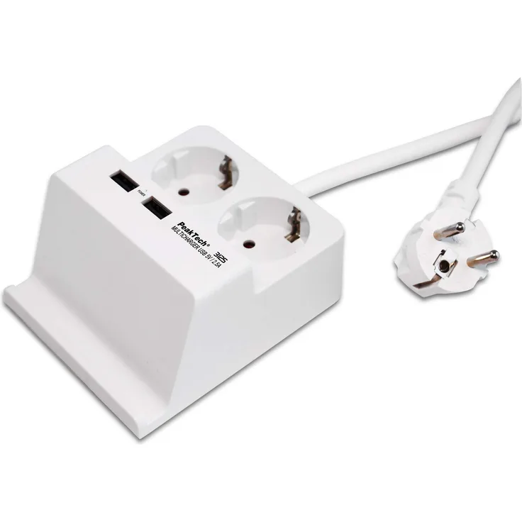 Tablet oder Smartphone Halterung mit USB Ladegerät (2.5A für Android oder iPhone) und Schuko Steckdosenleiste 2-fach für den Tisch