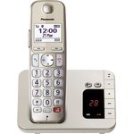 Panasonic KX-TGE260GN Schnurlostelefon mit Anrufbeantworter, bis zu 1.000 Telefonnummern sperren, übersichtliche Schriftgröße mit starkem Kontrast , extra lauter Hörer, Voll-Duplex Freisprechen, champagner