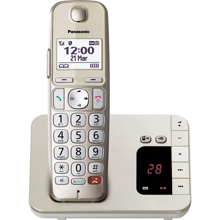 Panasonic KX-TGE260GN Schnurlostelefon mit Anrufbeantworter, bis zu 1.000 Telefonnummern sperren, übersichtliche Schriftgröße mit starkem Kontrast , extra lauter Hörer, Voll-Duplex Freisprechen, champagner – Bild 1