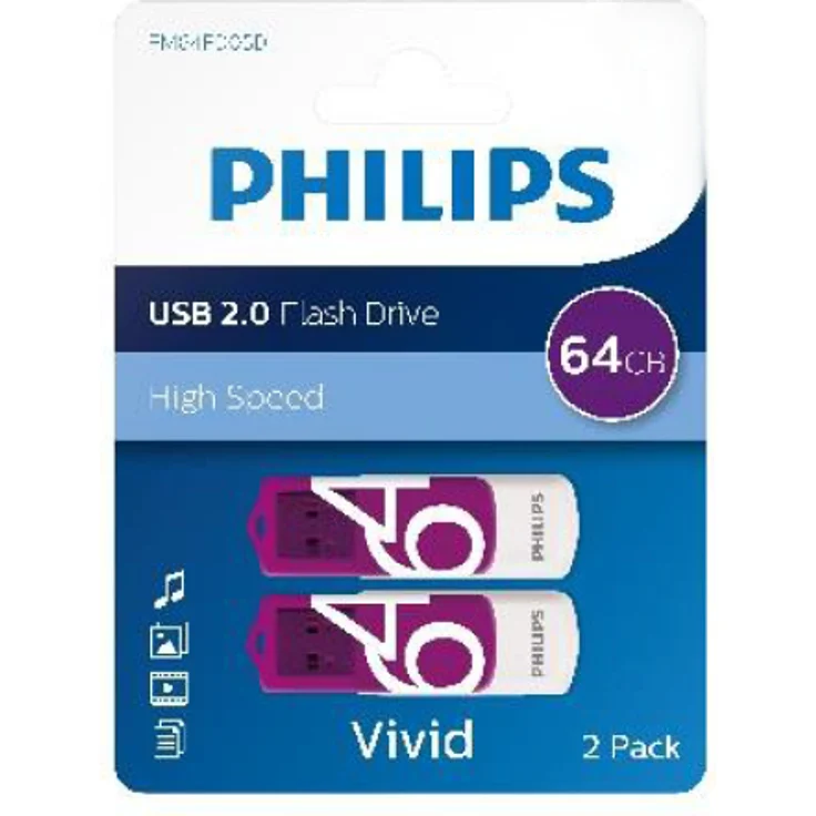 Philips USB 2.0 64GB Vivid Edition Purple 2-Pack  – Bild 1
