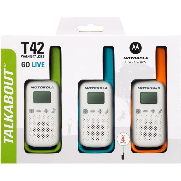 Motorola Talkabout T42 Triple PMR-Funkgeräte (3er Set, PMR446, 16 Kanäle, Reichweite 4 km), Walkie Talkie, grün, blau, orange – Bild 6