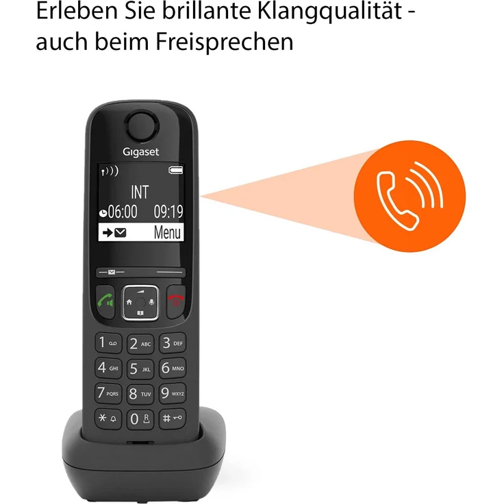 Gigaset AS690 Schnurloses Telefon, großes, kontrastreiches Display, brillante Audioqualität, einstellbare Klangprofile, Freisprechfunktion, Anrufschutz, schwarz – Bild 3