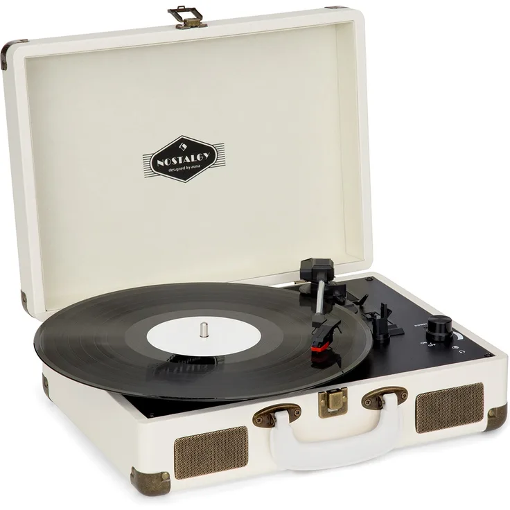 Nostalgy by auna Peggy Sue Retro-Plattenspieler LP USB AUX creme-Messing-Optik