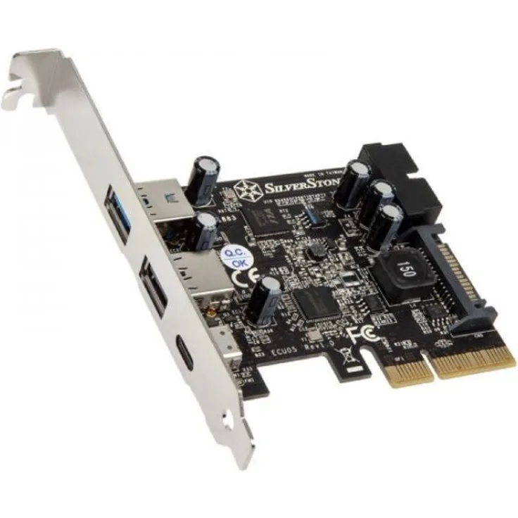 SilverStone SST-ECU05 - PCI-E Erweiterungskarte, 1x extern USB 3.1 Typ C, 2x USB 3.0 Typ A, 1x intern USB 3.0 19-pin Anschluss, 10 Gbps, low-profile geeignet