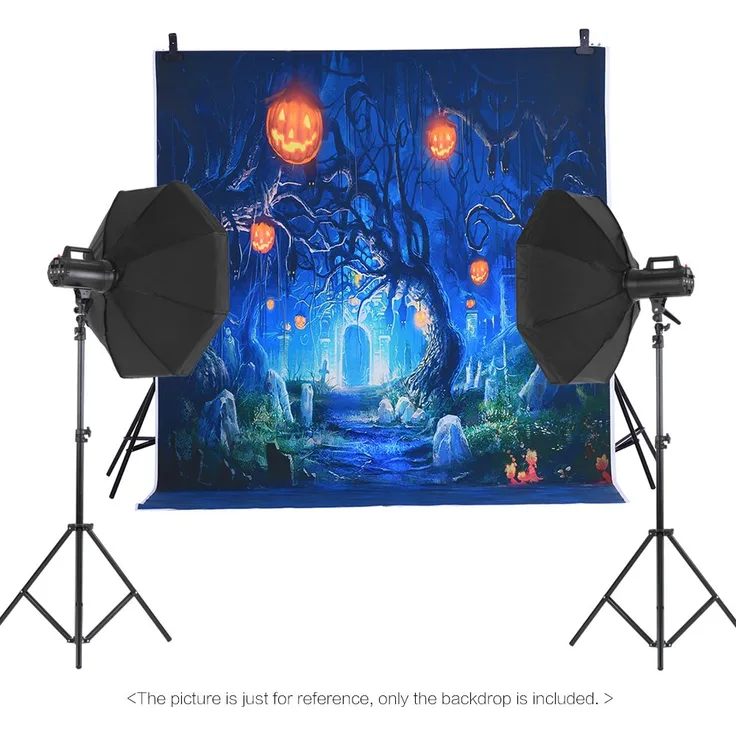 Andoer 1.5 * 2m Fotografie-Hintergrund-Hintergrund Digital-Druck Hallowmas Halloween-Kürbis-Friedhof-Muster für Foto-Studio