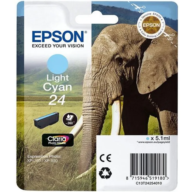 Epson Original 24 Tinte Elefant (XP-750 XP-850 XP-950 XP-55 XP-760 XP-860 XP-960 XP-970) hell cyan