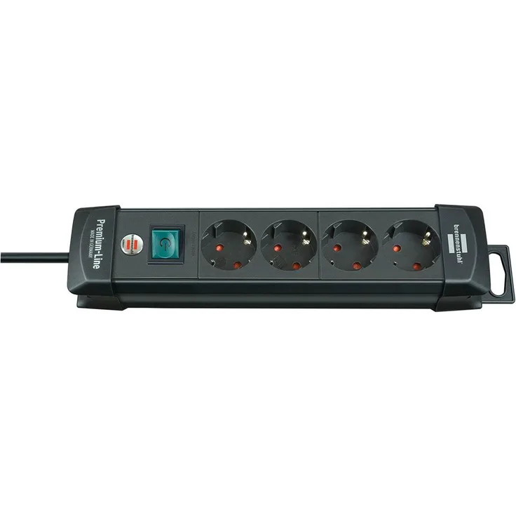 Brennenstuhl Premium-Line, Steckdosenleiste 4-fach (Steckerleiste mit Schalter und 1,8m Kabel -45° Winkel der Schutzkontakt-Steckdosen, Made in Germany) schwarz