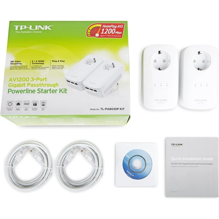 TP-Link TL-PA8030P KIT 1300Mbit-s 6x Gigabit Ports Passthrough Steckdose Powerline Adapter Set(2 2-MIMO, Plug & Play, energiesparend, kompatibel zu allen gängigen Powerline Adaptern) weiß – Bild 5