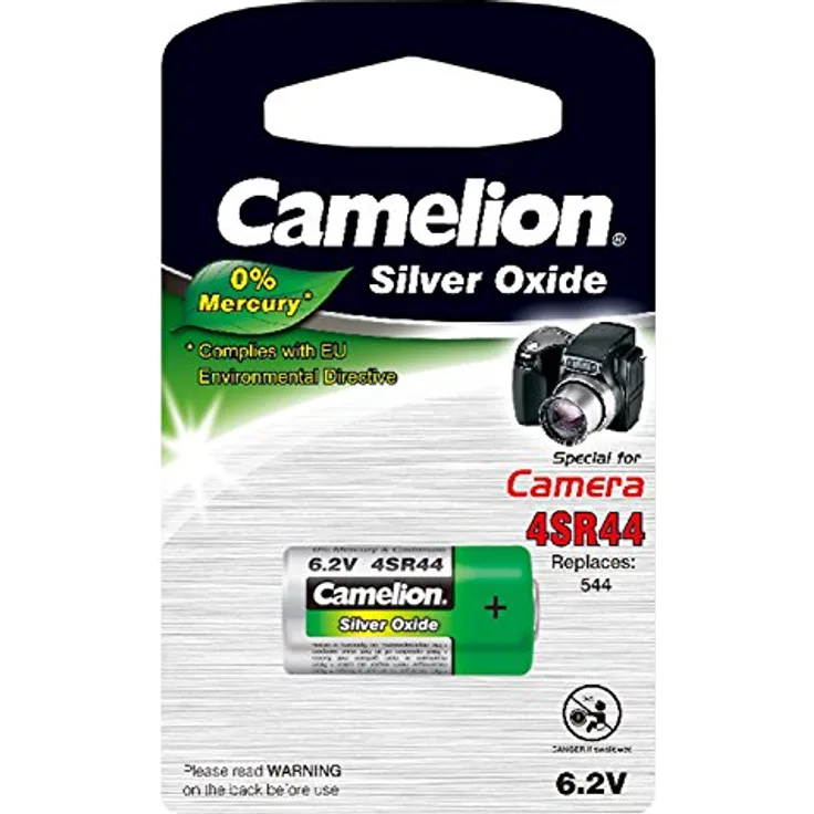 Camelion 14051444 Kamera Spezial Batterie, silber-Oxid, 4SR44, 1er-Pack chrom