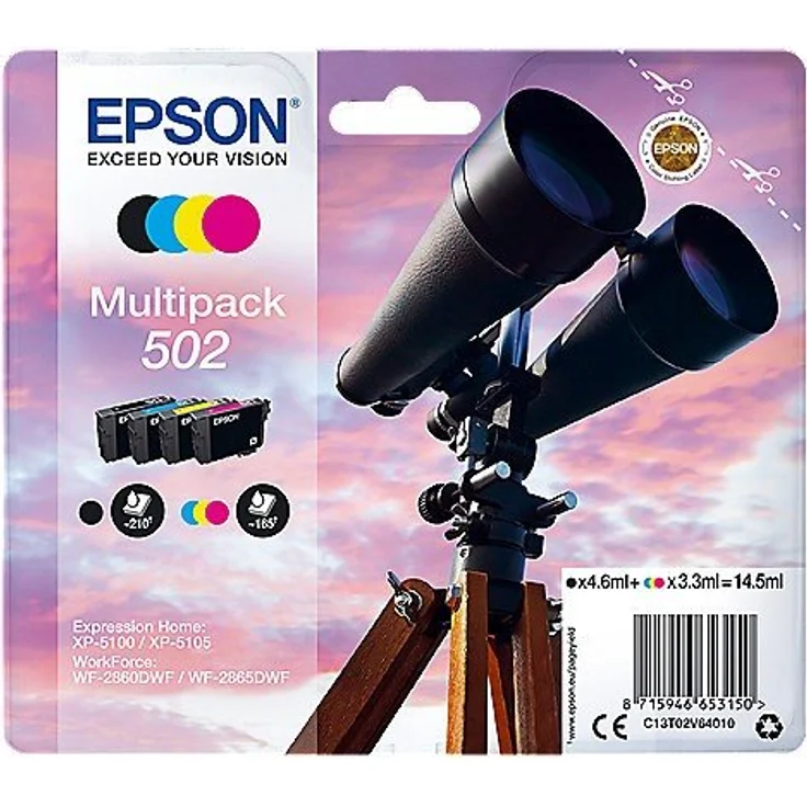 Epson Original 502 Tinte Fernglas, XP-5100 XP-5105 WF-2860DWF WF-2865DWF (Multipack 4-farbig) – Bild 1