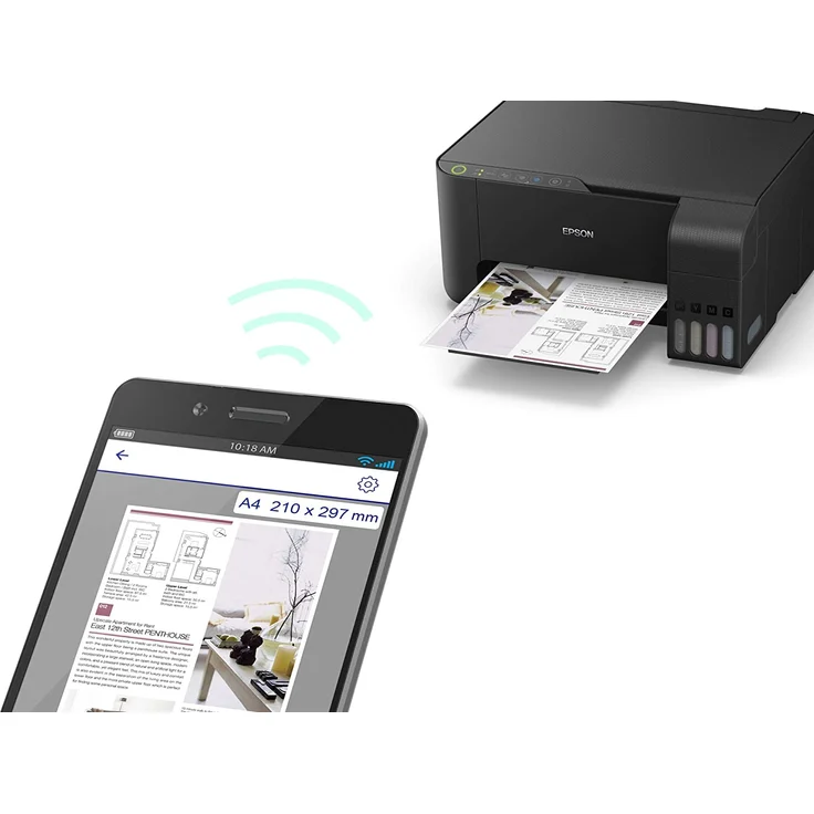 Epson EcoTank ET-2710 (3-in-1) Multifunktionsdrucker - (Tintenstrahl) Farbe, Druckgeschwindigkeit: 10 s/w, 5 Farbe, Auflösung: 5760 x 1440, WLAN, Mobile Print, Wi-Fi Direct (C11CG86403) – Bild 3