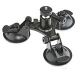 Mantona Saugnapfhalterung 3-Bein Grösse L (für GoPro Hero 6 5 4 3+ 3 2 1, Session und andere kompatible Action Cams, inkl. hochwertigem Aluminium Kugelkopf, 3 Saugnäpfe)