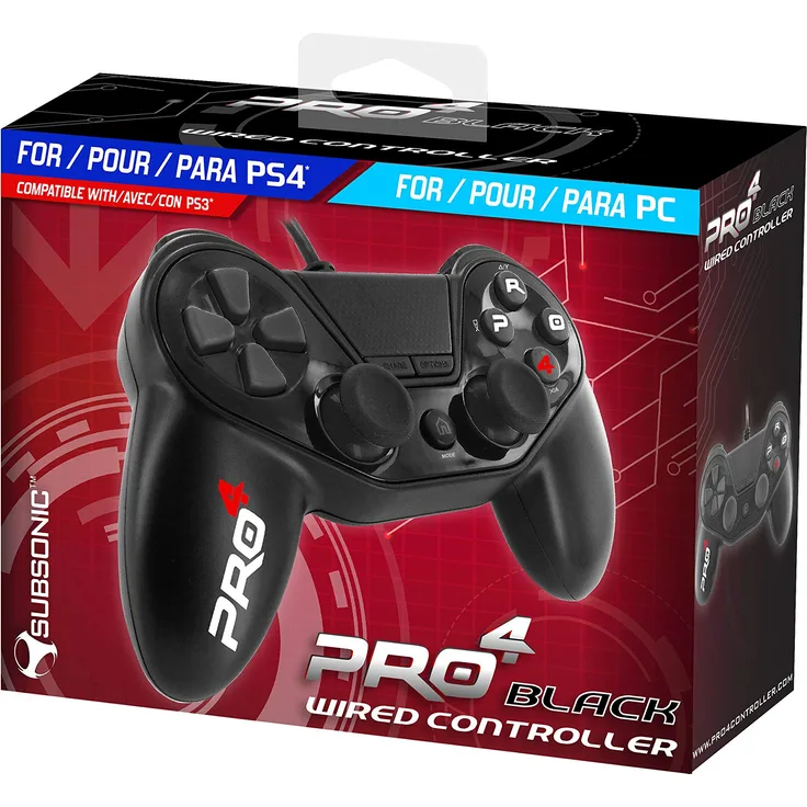 Subsonic Pro4 Wired Controller für Playstation 4 - PS4 Slim - PS4 Pro - Playstation 3 - PS3 Slim - schwarz