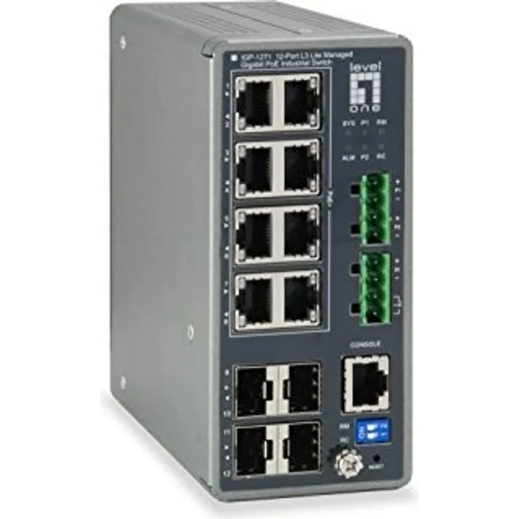 LevelOne Industrial Switch 12-Port L3 Lite Gigabit PoE 240W