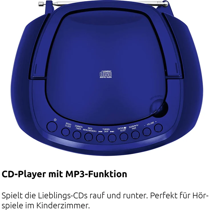 TechniSat DIGITRADIO 1990 - Stereo-Boombox mit DAB+/UKW-Radio und CD-Player (Bluetooth-Audiostreaming, Kopfhöreranschluss, USB, AUX in, Ladefunktion, Uhr, 2 x 1,5 Watt Ausgangsleistung) blau – Bild 4