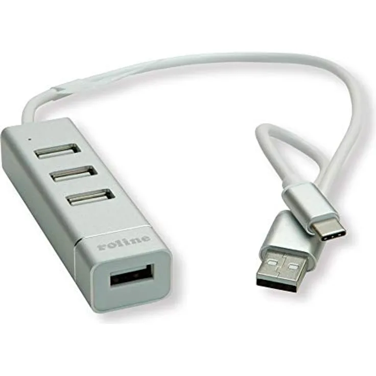 ROLINE USB 2.0 Notebook Hub, 4 Ports, Typ A+C Anschlusskabel (14.02.5037)