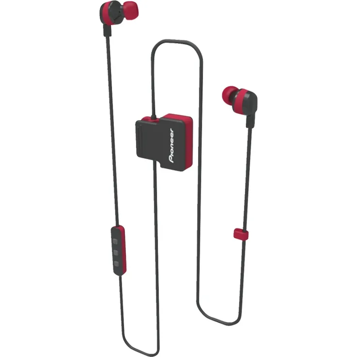 Pioneer CL5BT In-Ear Sport Kopfhörer mit Bluetooth (ClipWear), Musikwiedergabe bis zu 8 Stunden, IPX4 Spritzwassergeschützt, Freisprechfunktion, Inline-Fernbedienung, für Apple und Android, rot