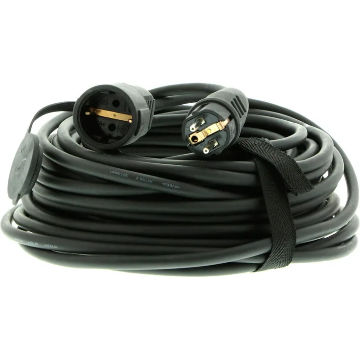 as - Schwabe Gummi-Verlängerungsleitung – 25 m Kabel mit Schutzkontaktstecker, Schutzkontaktkupplung inkl. Schutzkappe ''– 230 V - 16 A Verlängerungskabel – IP44 – SchwarzI 60370