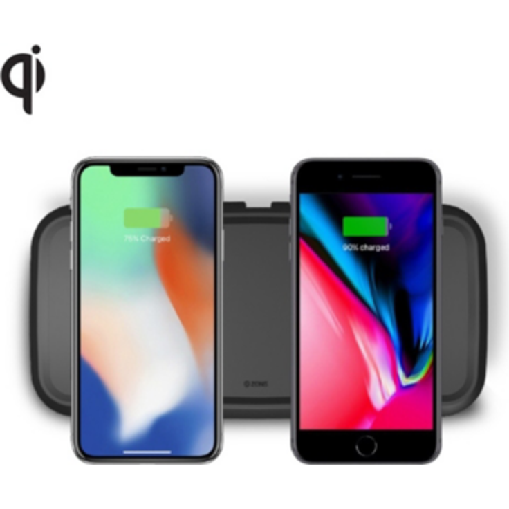 ZENS Dual Wireless Charger Station (10W) mit Netzteil für z.B. Apple iPhone X-8-8 Plus, Samsung Galaxy S9-S9+, uvm. (Qi zertifiziert, Samsung Fast Charge, Abschaltautomatik)-schwarz ZEDC02B-00