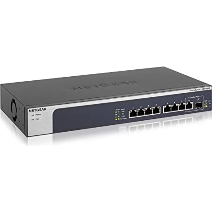 Netgear XS508M 8-Port 10G Multi-Gigabit Ethernet LAN Switch Unmanaged (mit 1x 10G SFP+, Desktop- oder Rack-Montage mit ProSAFE Lifetime-) schwarz, grau