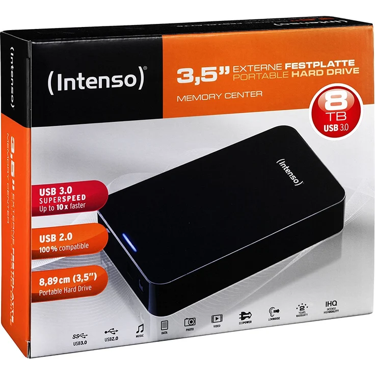 Intenso Memory Center - Festplatte - 8 TB - extern (Stationär) - 3.5 Zoll (8.9 cm) - USB 3.0 - 5400 rpm - Puffer: 32 MB - Schwarz (6031516) – Bild 3