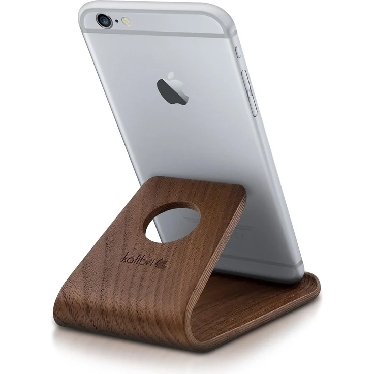 kalibri Handy Halterung Smartphone Ständer - Universal Halter für iPhone Samsung iPad Tablet u.a. - Tisch Stand Dock in Walnuss-Holz Dunkelbraun – Bild 1
