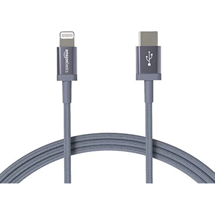 AmazonBasics - USB-C-auf-Lightning-Kabel, geflochtenes Nylon, MFi-zertifiziertes Ladekabel für iPhone 11-11 Pro-11 Pro Max-X-XS-XR-XS Max-8-8 Plus, Dunkelgrau, 1,82 m – Bild 1