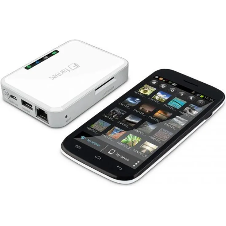 FANTEC MWiD25-DS Mobile WLAN Docking Station (RJ45 und USB 2.0 Host Anschluss, SD Karten Slot, interner Akku, mobiler Akku, Kopierfunktion, Multi-Plattform für Android, iOS, Windows, Mac OS, Linux)