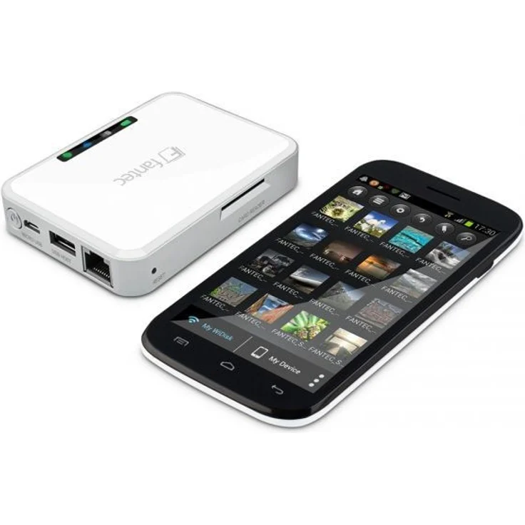 FANTEC MWiD25-DS Mobile WLAN Docking Station (RJ45 und USB 2.0 Host Anschluss, SD Karten Slot, interner Akku, mobiler Akku, Kopierfunktion, Multi-Plattform für Android, iOS, Windows, Mac OS, Linux)