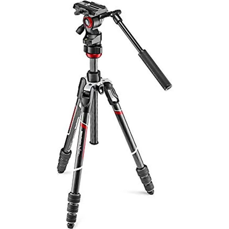 Manfrotto Befree Live Carbon Reisestativ Twist (Drehverschluss) mit Fluid-Video Kopf inkl. Tasche (Traglast: 4kg, Packmaß: 41cm, Gewicht: 1,38kg)