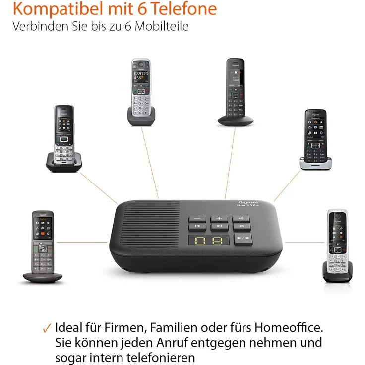 Gigaset Box 200A DECT Basisstation mit Anrufbeantworter für Ihr eigenes Kommunikationssystem mit Gigaset Mobilteilen, Basis unterstützt 6 Mobilteile für den analogen Telefonanschluss, schwarz – Bild 3