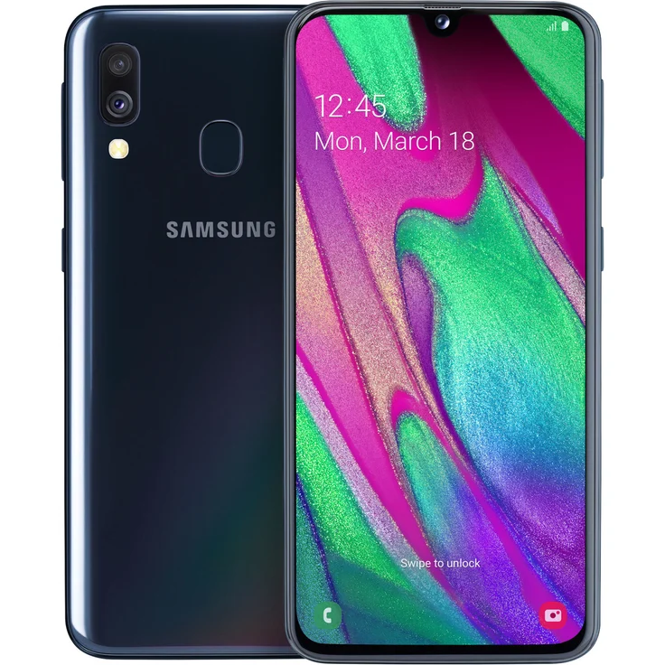 Samsung Galaxy A40 Smartphone 14,92cm (5,9 Zoll) Super AMOLED-Display, 64GB interner Speicher, 4GB RAM, Dual-SIM, Android, Black – Bild 1
