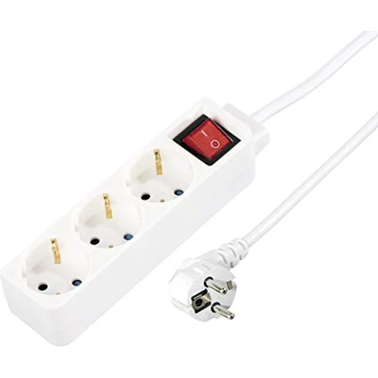 Hama Steckdosenleiste 3-fach (Mehrfachsteckdose mit 1,4m Kabel, inkl. Kippschalter, erhöhter Berührungsschutz, Steckplätze um 45 Grad gedreht, Steckerleiste GS geprüft, max. 3500 W) weiß – Bild 1