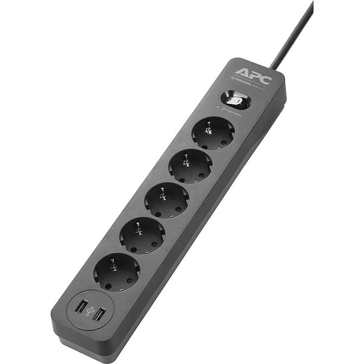APC Surge Protector - PME5U2B-GR - Steckdosenleiste mit Überspannungsschutz (5-fach Stecker Schuko, schaltbar, 2 USB-Ladeausgänge - Farbe: schwarz) – Bild 1