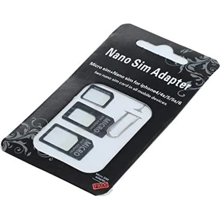 OTB SIM-Kartenadapter Set 4 in1 Blister, geeignet für Apple iPhone 4/4s/5/5s/6, iPad/iPad mini, HTC One, SIM-Karten Adapter, schwarz