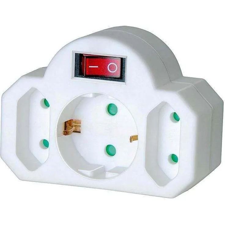 Brennenstuhl Mehrfachsteckdose, Steckdosenadapter 3-fach mit Schalter (Zwischenstecker bestehend aus 2 x Eurosteckdose & 1 x Schutzkontakt) weiß